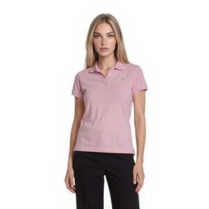 Lilly Pulitzer Shrunken Polo Shirt Women's Size Small Pink Pima Cotton Palm Tree